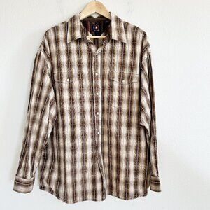 Panhandle Slim Shirt Brown Plaid Pearl Snap Long Sleeve Western Rodeo